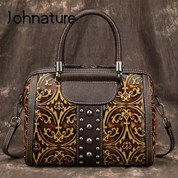 Роскошные сумки Johnature ручной работы с тиснением, ретро сумки для женщин, сумки из натуральной кожи для отдыха, сумки на плечо и через плечо