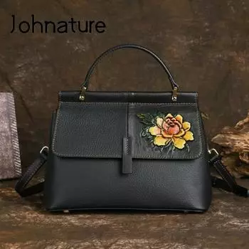 Роскошные сумки Johnature, женские сумки, дизайнерские универсальные сумки из натуральной яловой кожи большой вместимости, сумки на плечо из натуральной яловой кожи