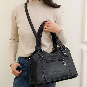 Роскошные сумки женские сумки дизайнерские сумки из искусственной кожи большая вместительная сумка-тоут для женщин винтажные сумки через плечо с верхней ручкой чёрный