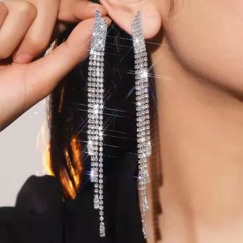 Роскошные супер-вспышки полные бриллиантовые длинные серьги-кисточки женские модные темпераментные серьги женские серьги 1 пара