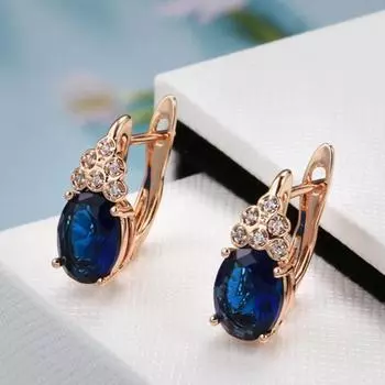 Роскошные свадебные серьги для невесты, овальная огранка, синие циркониевые серьги-подвески, золотой цвет, винтажные ювелирные изделия, хрустальный подарок белый/золотой