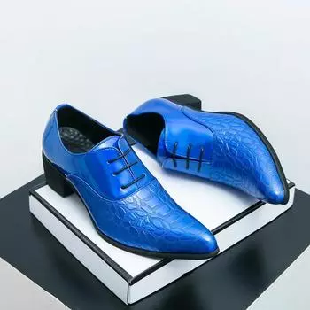 Роскошные свадебные туфли на высоком каблуке для мужчин, дизайнерские синие лакированные туфли для мужчин, вечерние туфли с острым носком, оксфорды Zapatos 38