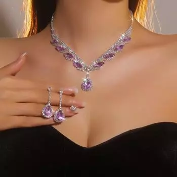 Роскошные сверкающие кристаллы, супер красивые серьги, комплект из двух комплектов, серьги-подвески с аметистом и каплями воды