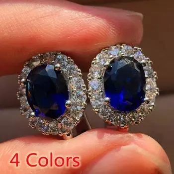 Роскошные сверкающие солнечные цветы овальные серьги с фианитом, синий камень, свадебные украшения, подарок на помолвку синий
