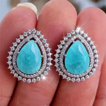 Роскошные светло-голубые серьги-гвоздики с каплями воды из параиба для женщин, блестящие серьги из циркона для вечеринки, свадебные украшения, подарок серебряный/зелёный
