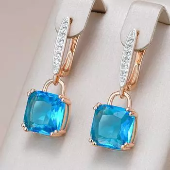 Роскошные светло-голубые серьги-подвески из циркония для женщин, квадратные серьги-кольца золотого и серебряного цвета, свадебные украшения, подарок аква голубой/золотой