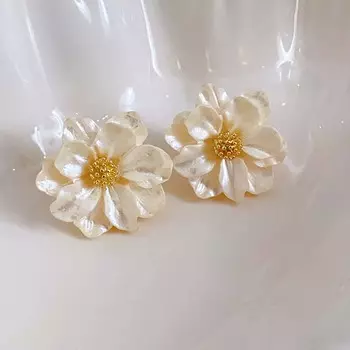 Роскошные темпераментные серьги-гвоздики в виде цветка в корейском стиле, серьги-гвоздики в виде цветка для свадьбы белый