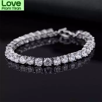 Роскошные теннисные браслеты с кубическим цирконием 4 мм, цепочка со льдом, свадебный браслет с кристаллами для женщин и мужчин, браслет золотого, серебряного цвета 17cm length