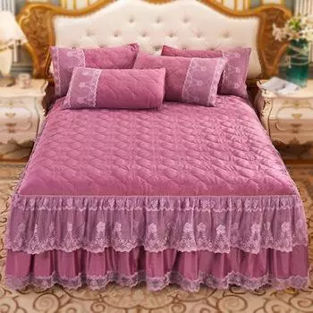 Роскошные толстые плюшевые стеганые покрывала, сплошной цвет, королевский размер, бархатная кружевная юбка принцессы с кристаллами, наволочка в комплект не входит 1pc 150x200x45cm