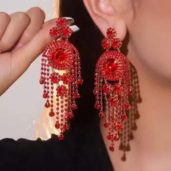 Роскошные тяжелые модели, красочные серьги-кисточки в стиле суда, модные элегантные темпераментные универсальные серьги, женские серьги с кристаллами, 1 пара