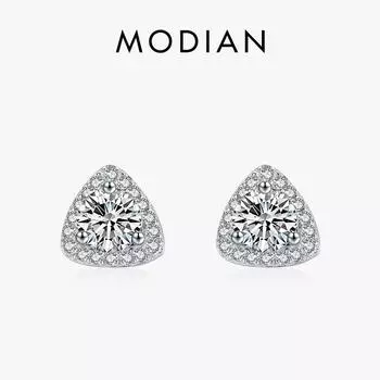 Роскошные треугольные серьги-гвоздики Modian из стерлингового серебра 925 пробы для женщин, сверкающие прозрачные серьги-гвоздики с цирконием, изысканные свадебные украшения серебряный