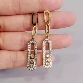 Роскошные три скользящие серьги-подвески из бисера для женщин, серьги из нержавеющей стали с кубическим цирконием, ювелирные изделия