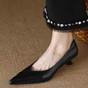 Роскошные туфли-лодочки для женщин на каблуке, женские туфли на среднем каблуке-шпильке, высокие сандалии для офиса и вечеринки 2024 года, элегантные коричневые туфли на маленьком каблуке, сексуальные 35 чёрный