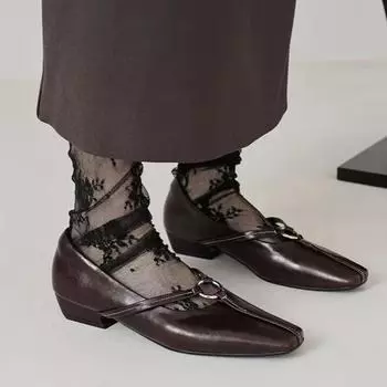 Роскошные туфли-лодочки женские лоферы дизайнерские однотонные винтажные туфли на среднем каблуке с квадратным носком кожаные туфли 2024Trend сексуальные туфли на высоком каблуке для вечеринок Mujer Zapatos 35 чёрный