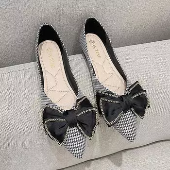 Роскошные туфли на плоской подошве с узором «гусиная лапка» для женщин, тканевые туфли с цепочкой и бабочкой, женские мокасины с острым носком, балетки, платье, без застежек, лоферы 5 хаки