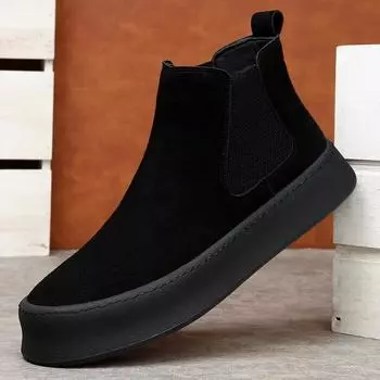 Роскошные удобные защитные туфли Slip on, мужские ботинки Chelsea, кожаные модные прогулочные туфли, мужские осенние новые мужские ботинки 38 чёрный