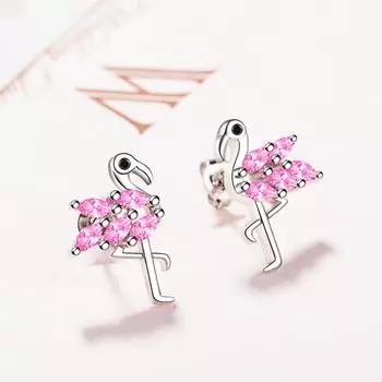 Роскошные уникальные серьги женские украшения подарок на день святого валентина женские аксессуары для вечеринки и свадьбы простые серьги-гвоздики с фламинго и цирконием Copper