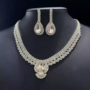 Роскошные, универсальные украшения из циркона, свадебные аксессуары, комплект серег и ожерелья для свадебного платья, аксессуары для банкета белый