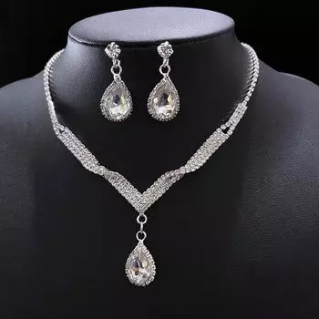 Роскошные, универсальные украшения со стразами, свадебные украшения с V-образным воротником, комплект серег и ожерелья для свадебного платья белый