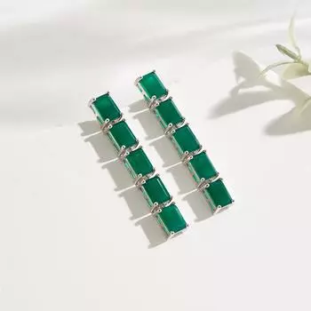 Роскошные ювелирные изделия, длинные серьги из натурального зеленого агата с драгоценными камнями из серебра 925 пробы для женщин и девушек, для банкетов и вечеринок 19cm зелёный