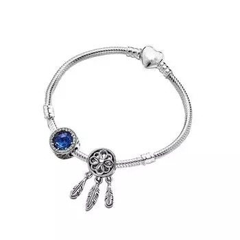 Роскошные ювелирные изделия из стерлингового серебра 925 пробы Модные моменты Браслет-змея с застежкой в форме сердца Духовный ловец снов Сверкающий синий диск Подарок 21