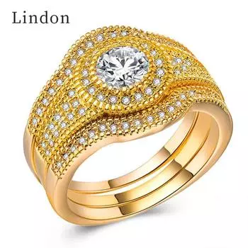 Роскошные ювелирные кольца Lindon с круглым цирконом 7 мм, кольца 3 в 1 для мужчин и женщин, подарки на годовщину свадьбы 6