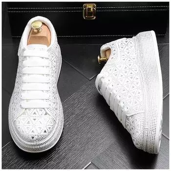 Роскошные весенние дизайнерские модные мужские туфли на платформе красного и черного цвета со стразами, повседневные туфли на плоской подошве, мокасины, мужские кроссовки 38 чёрный