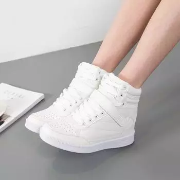 роскошные весенние женские кожаные ботинки на танкетке с танкеткой, туфли на платформе со скрытым каблуком, высокие кроссовки, повседневная обувь для женщин, ботильоны 35 белый