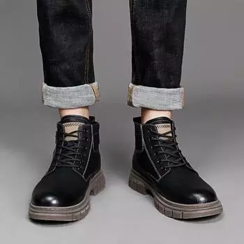 Роскошные винтажные короткие ботинки для мужчин, зимние, в британском стиле, модные, удобные, нескользящие, рабочие ботинки, повседневная обувь для прогулок на открытом воздухе 38 коричневый