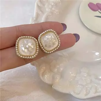 Роскошные винтажные квадратные серьги-гвоздики для женщин, модные геометрические серьги-ракушки, женские украшения белый