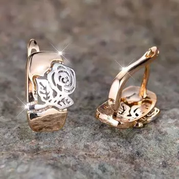 Роскошные винтажные полые серьги с цветком для женщин, два цвета, серьги-кольца, повседневные модные вечерние украшения золотой