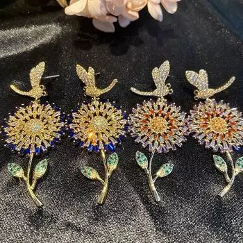 Роскошные висячие серьги из серебра 925 пробы с иглами, блестящие серьги-бабочки принцессы с кубическим цирконием, нежные банкетные украшения для женщин фиолетовый