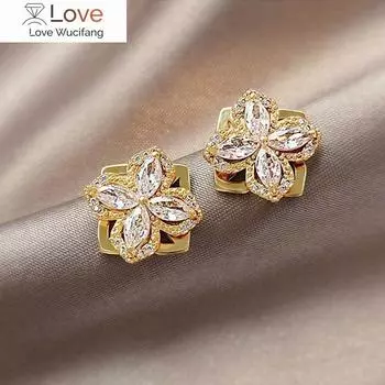 Роскошные вращающиеся серьги-цветы в виде мельницы из циркония для женщин, серьги-гвоздики в виде четырехлистного клевера, женские модные элегантные ювелирные изделия