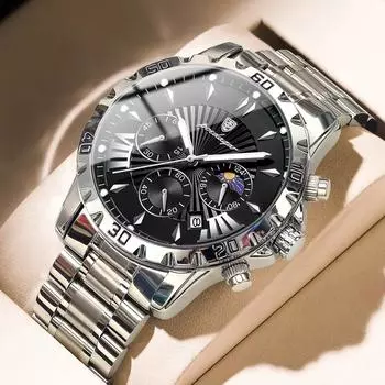 Роскошные высококачественные часы для мужчин, водонепроницаемые, светящиеся, хронограф, дата, мужские часы, кварцевые, из нержавеющей стали, мужские часы