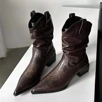 Роскошные заостренные носки массивные ботильоны женские модные вышитые мягкие кожаные плиссированные дизайнерские ботинки для женщин рыцарские сапоги 35