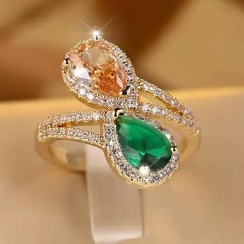 Роскошные зеленые кольца с кубическим цирконием в форме слезы для женщин, винтажные золотые кольца в стиле бохо для помолвки 6 золотой