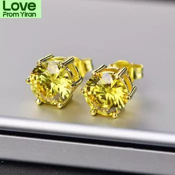 Роскошные желтые красные серьги-гвоздики из циркония Aaa для женщин, модные золотые серьги для женщин, ювелирные аксессуары