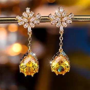 Роскошные желтые кубические циркониевые серьги-подвески для женщин, элегантные темпераментные серьги-капли, свадебные украшения для помолвки жёлтый/золотой