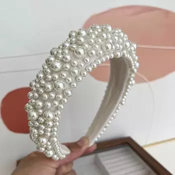 Роскошные женские барочные повязки на голову с жемчугом, свадебные головные уборы, толстые повязки для волос с мягкой подкладкой, обруч для волос для взрослых для вечеринки