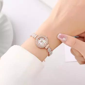 Роскошные женские блестящие часы-браслет из розового золота, модные женские элегантные кварцевые наручные часы для женщин розового золота