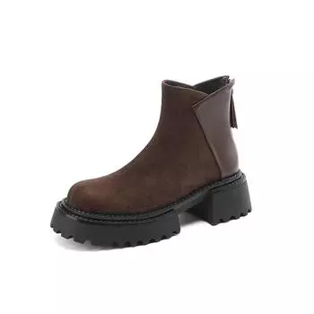 Роскошные женские ботильоны из искусственной замши, осенне-зимние ботинки на толстом каблуке и платформе, с застежкой-молнией сзади, женские ботинки челси 35