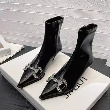 Роскошные женские ботильоны с острым носком на каблуках, дизайнерские сексуальные кожаные ботинки челси, трендовые туфли-лодочки для осенней вечеринки Botas 35