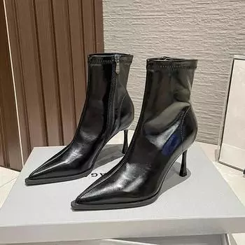 Роскошные женские ботильоны весна-осень, модные женские короткие ботильоны с острым носком, элегантные женские ботинки на тонком высоком каблуке 34 чёрный