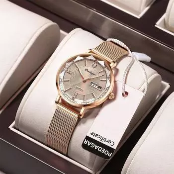 Роскошные женские браслеты, кварцевые часы для женщин, повседневные водонепроницаемые светящиеся сетчатые женские наручные часы из нержавеющей стали, высокое качество розовый