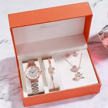 Роскошные женские часы Fasina, комплект ювелирных изделий, рекомендуемый женский модный подарок, популярные корейские часы