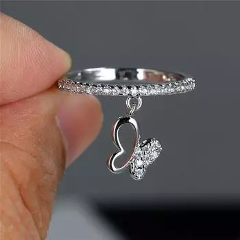 Роскошные женские хрустальные бабочки кулон кольца золото серебряный цвет обручальное кольцо шарм белый циркон свадебные украшения для женщин 6 золотой