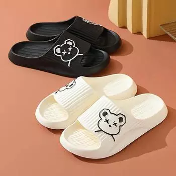 Роскошные женские и мужские тапочки, модные шлепанцы с рисунком медведя, домашние и уличные нескользящие сандалии на мягкой толстой подошве, пляжные тапочки, новые 44-45 белый