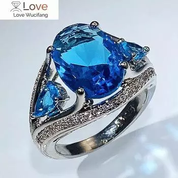 Роскошные женские кольца на годовщину с ярко-голубым цирконием, великолепные женские аксессуары для вечеринок, изысканные дизайнерские украшения 6