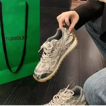 Роскошные женские кроссовки со шнуровкой и круглым носком, брендовая повседневная обувь с сетчатыми вставками, кроссовки для бега, спортивная обувь для активного отдыха, женская обувь 35 серебряный