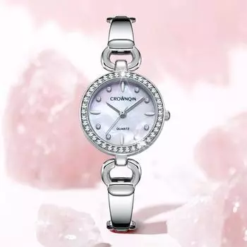 Роскошные женские кварцевые часы, деловая мода, повседневные круглые кварцевые часы со стразами, подарок для друзей, семьи белый